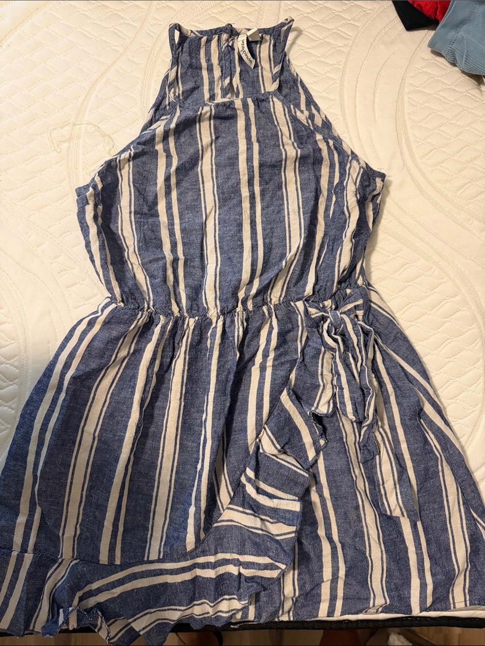 Blue & White Striped Halter Sundress